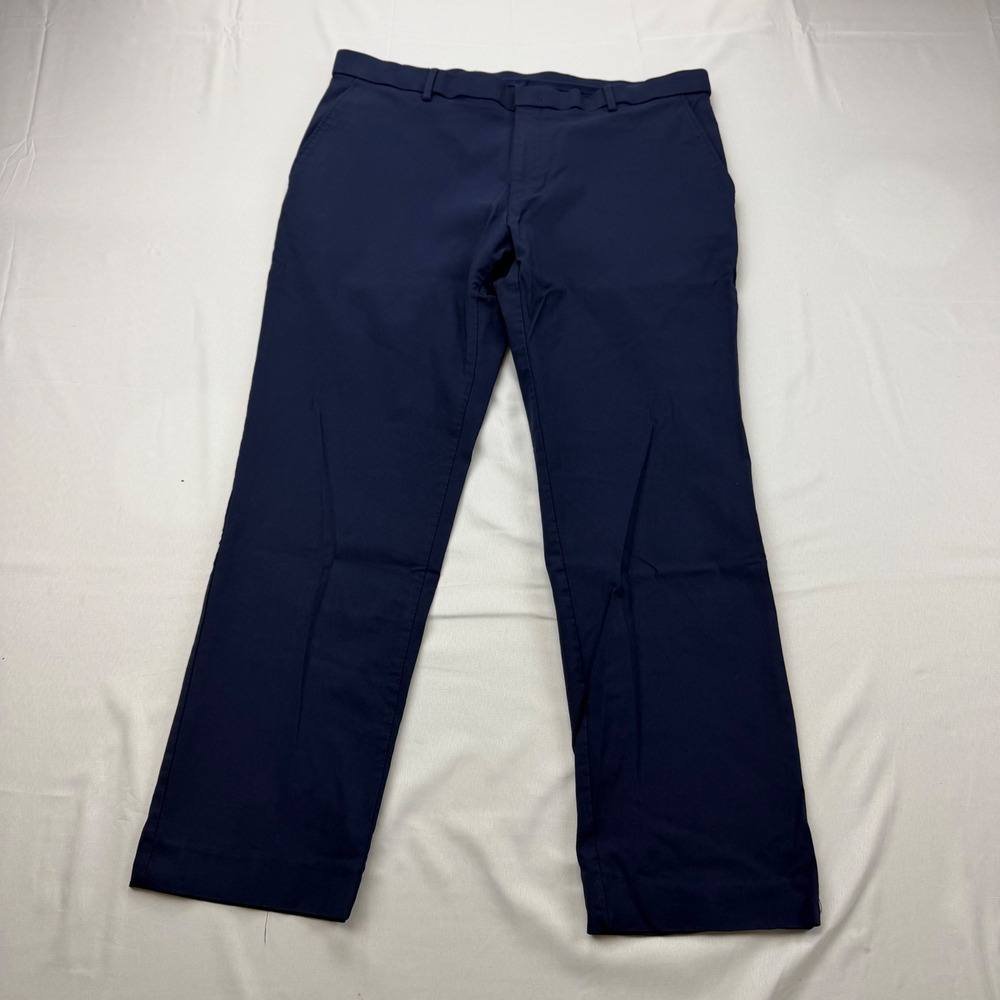 Ralph Lauren Dress Pants Mens 36x27 Navy Blue Rayon Blend Stretch Flat Front